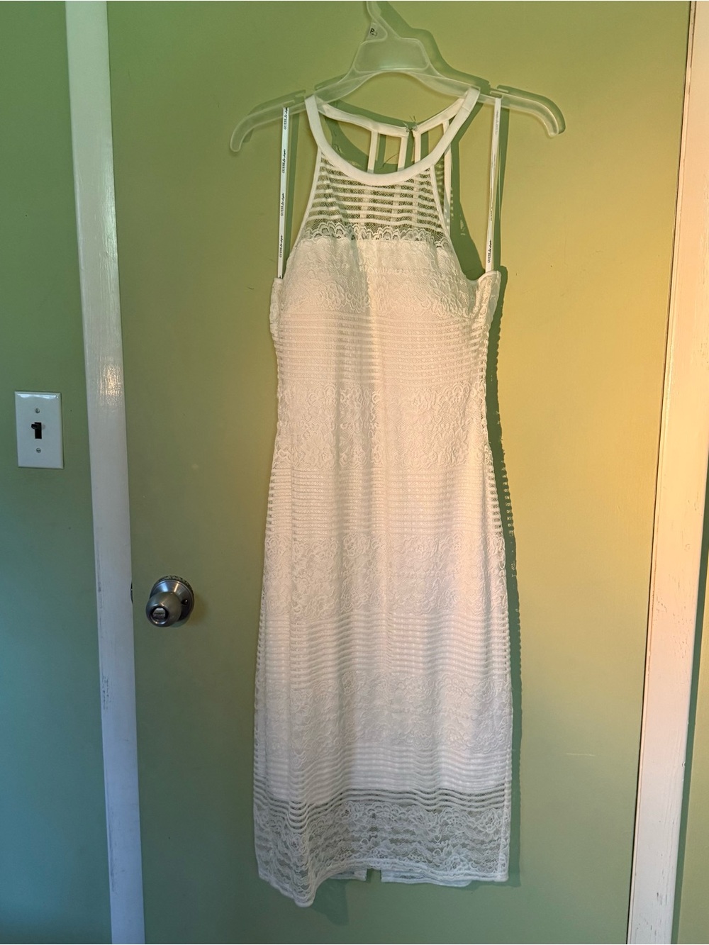 Guess White Lace Halter Midi Dress with Strappy Back